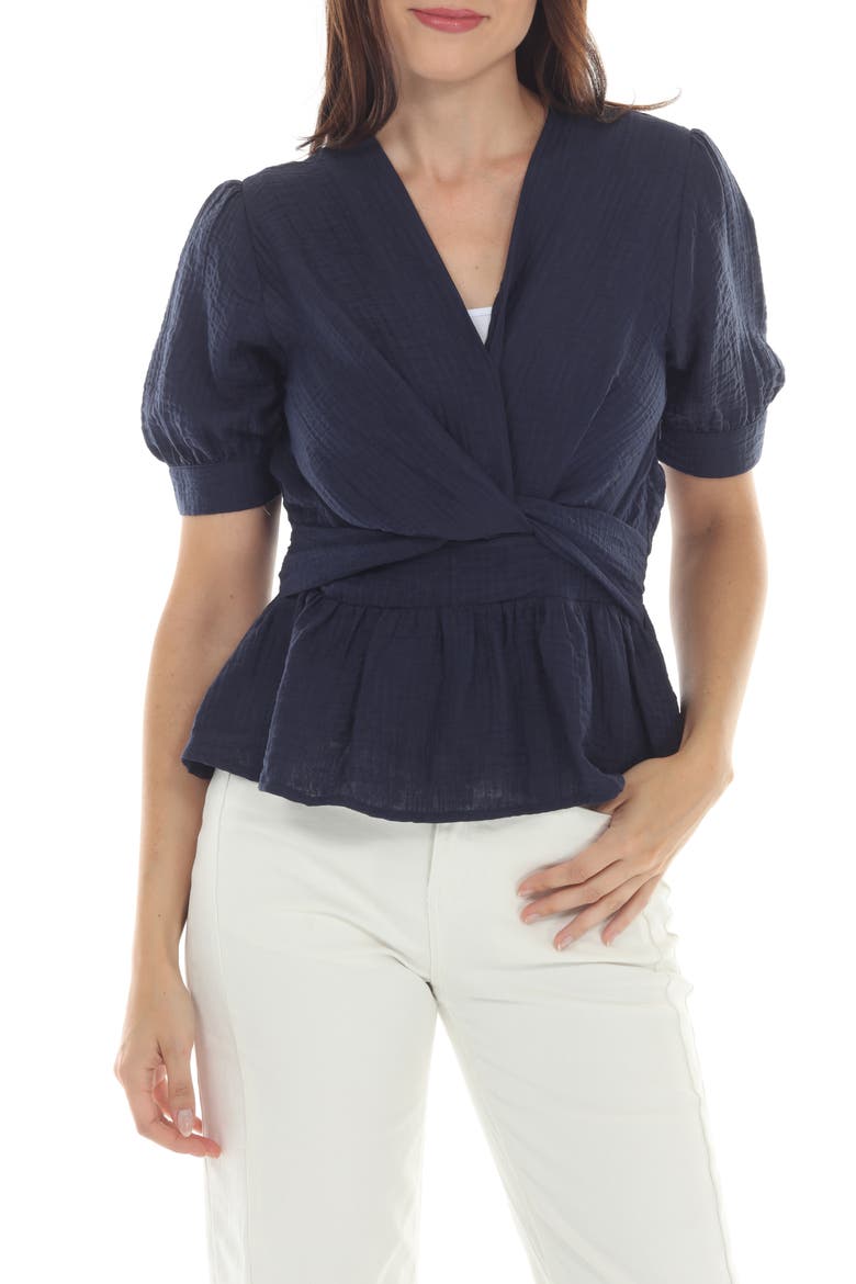 Twist Front Peplum Top, Main, color, NAVY