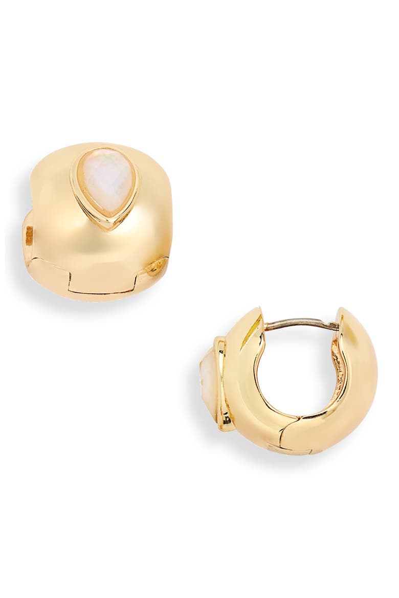 Glowing Gem Huggie Hoop Earrings, Main, color, GOLD