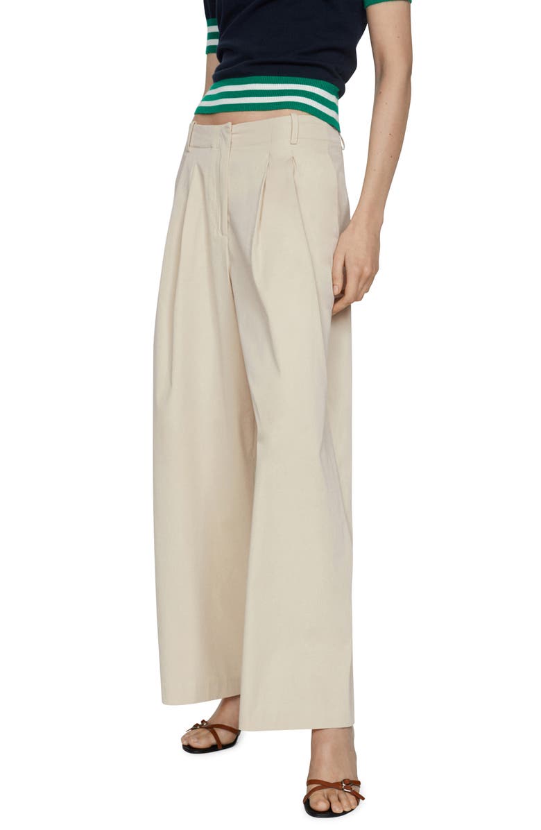 MANGO Pleated Wide Leg Pants, Alternate, color, 