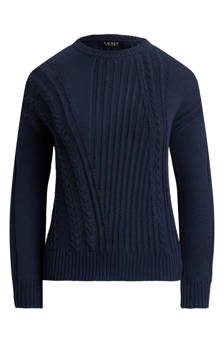 Lauren Ralph Lauren Pointelle & Cable Detail Cotton Sweater, Alternate, color, Shadow Navy