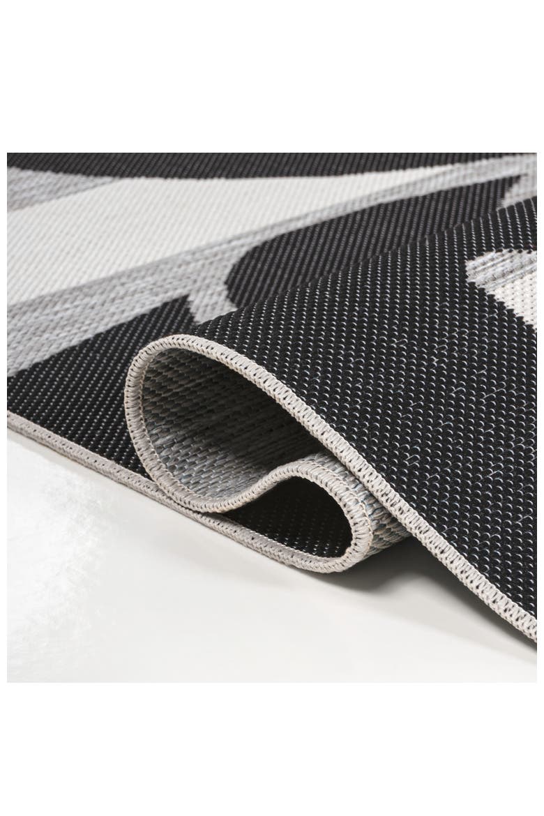 Allison Classic Beach Stripe and Monstera Leaf Indoor/Outdoor Rug, Alternate, color, Black/Gray