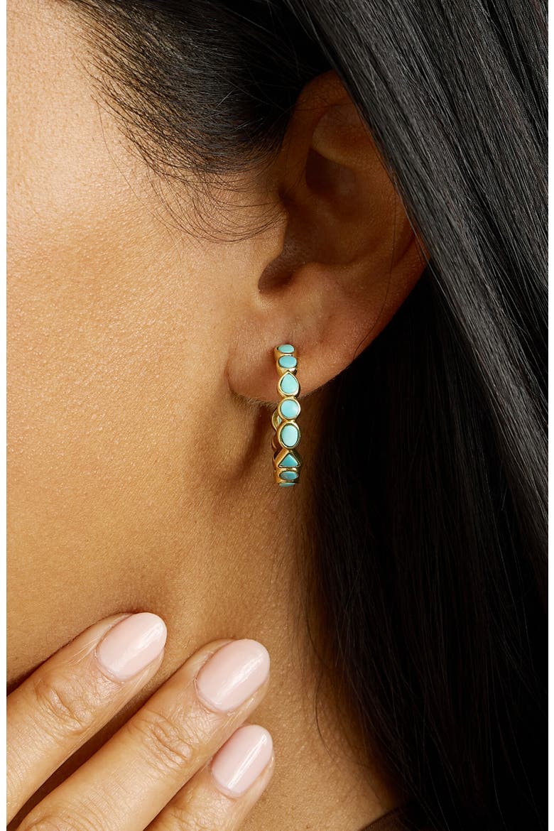Turquoise Geometric Hoop Earrings, Alternate, color, GOLD