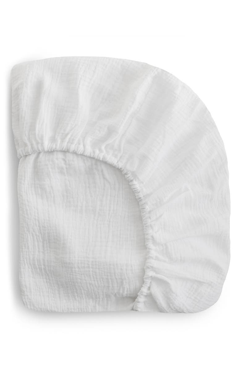 Mushie Extrasoft Cotton Muslin Crib Sheet, Main, color, White
