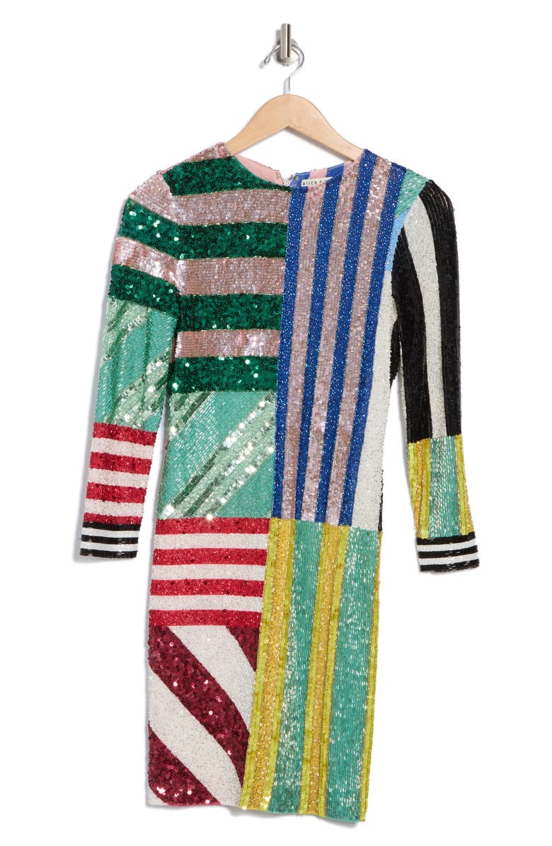 Alice + Olivia Delora Embellished Long Sleeve Dress, Alternate, color,