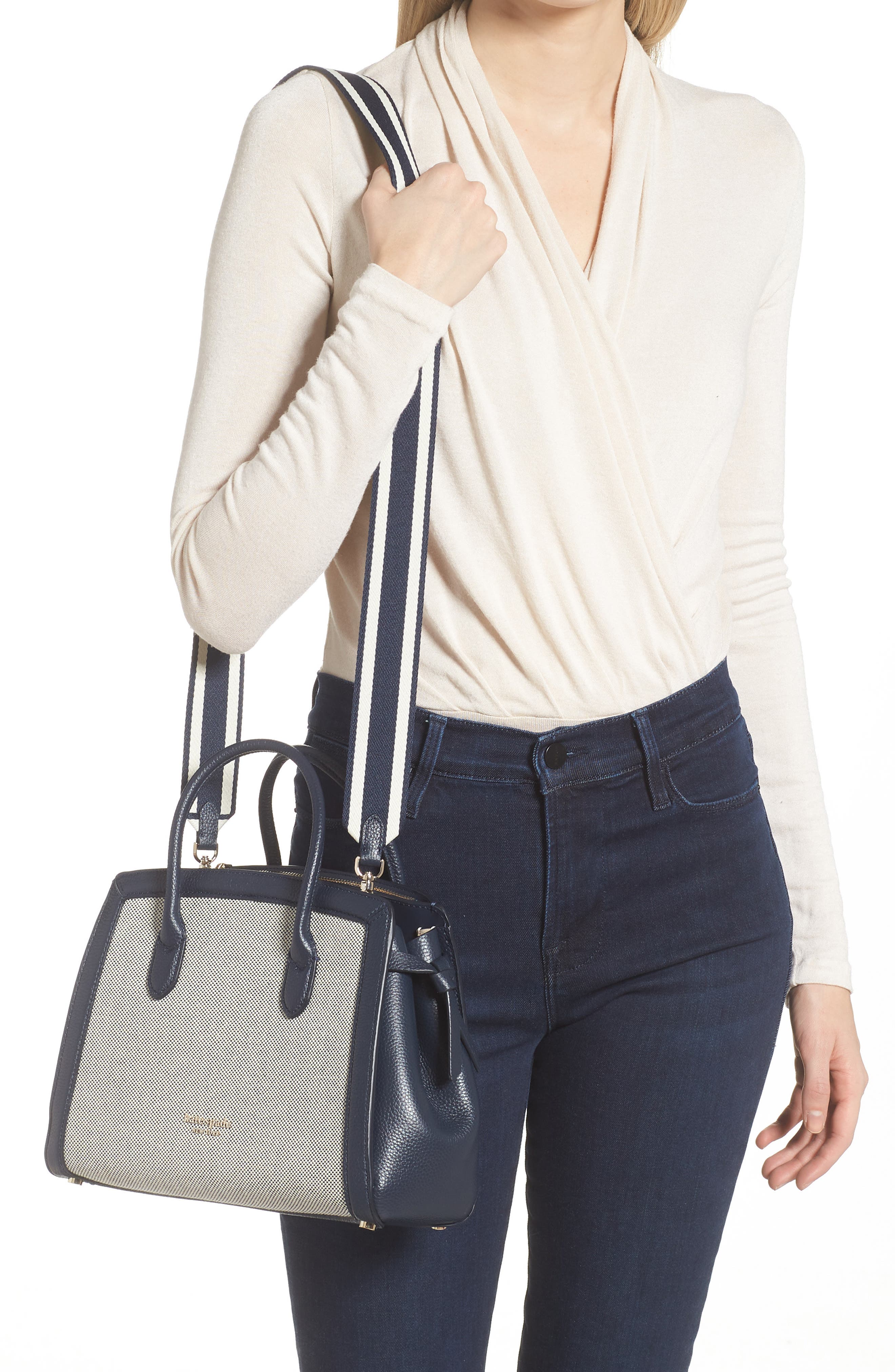 Kate Spade New York knott medium woven canvas satchel, Alternate, color, 