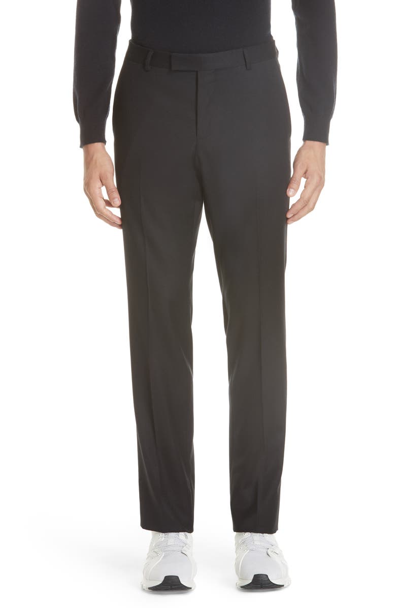Z Zegna Flat Front Solid Stretch Wool Trousers, Main, color, 