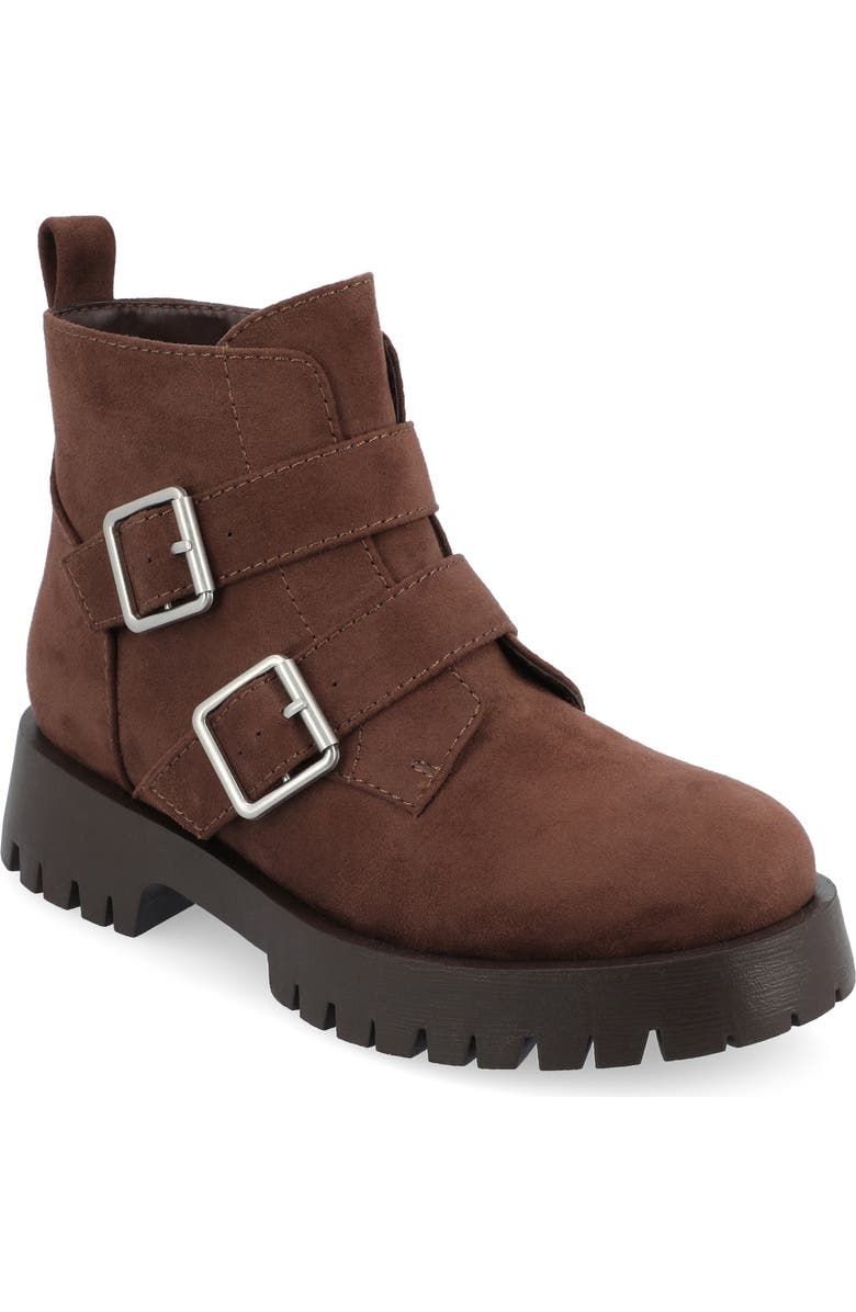 Journee Collection Maebry Buckle Bootie, Main, color, Brown