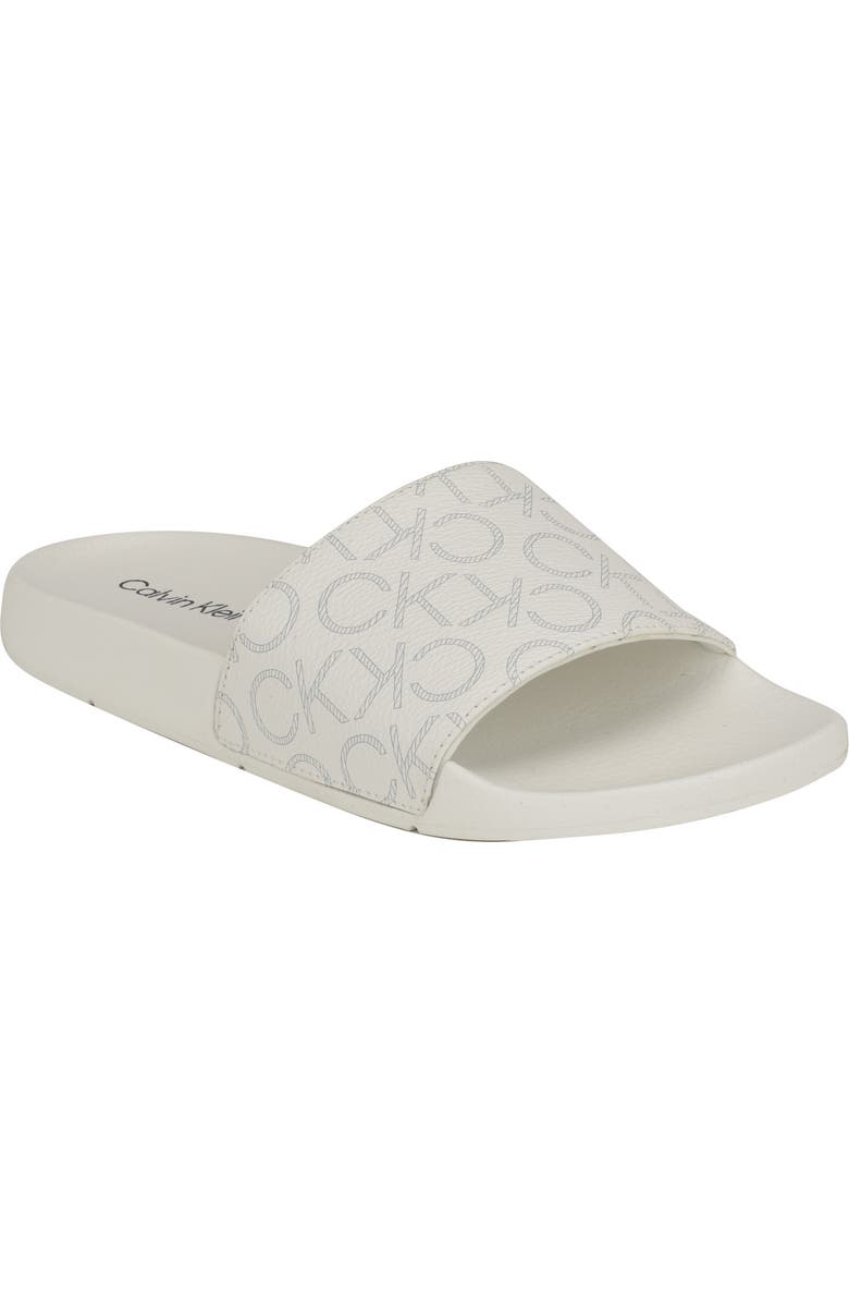 Calvin Klein Athens Slide Sandal, Main, color, White Logo