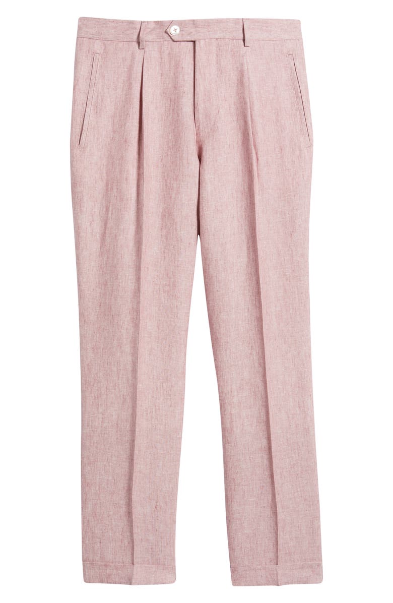 BOSS Peet Pleated Linen Dress Pants, Alternate, color, Dark Pink