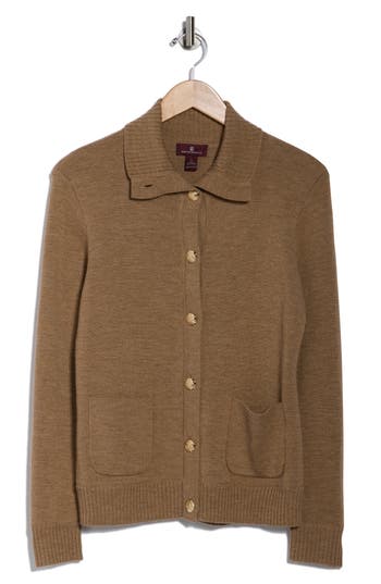 Bruno Magli Merino Wool Cardigan Jacket In Brown