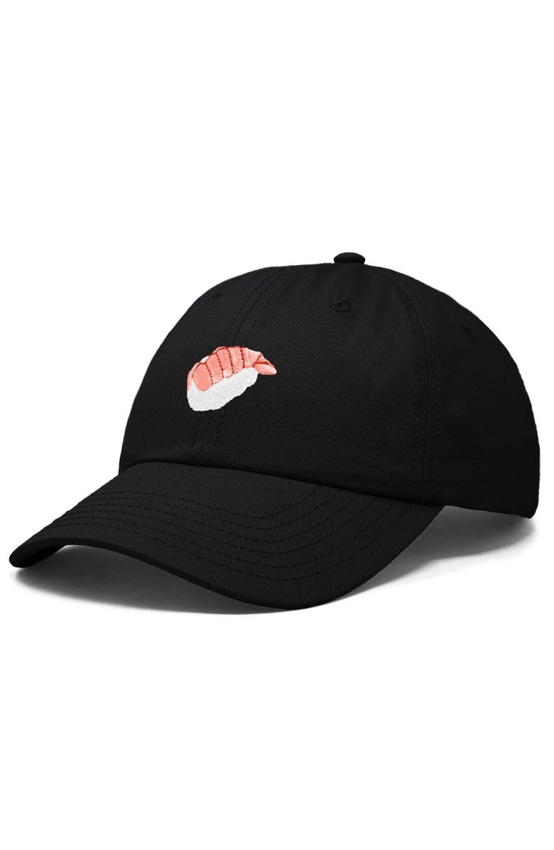 Dalix Shrimp Sushi Embroidered Dad Cap, Alternate, color, Black