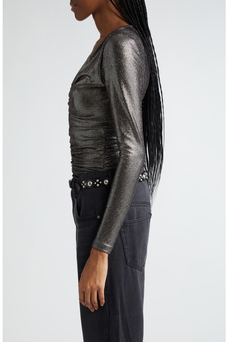 Buffy Plunge Neck Metallic Top, Alternate, color, METALLIC BLACK