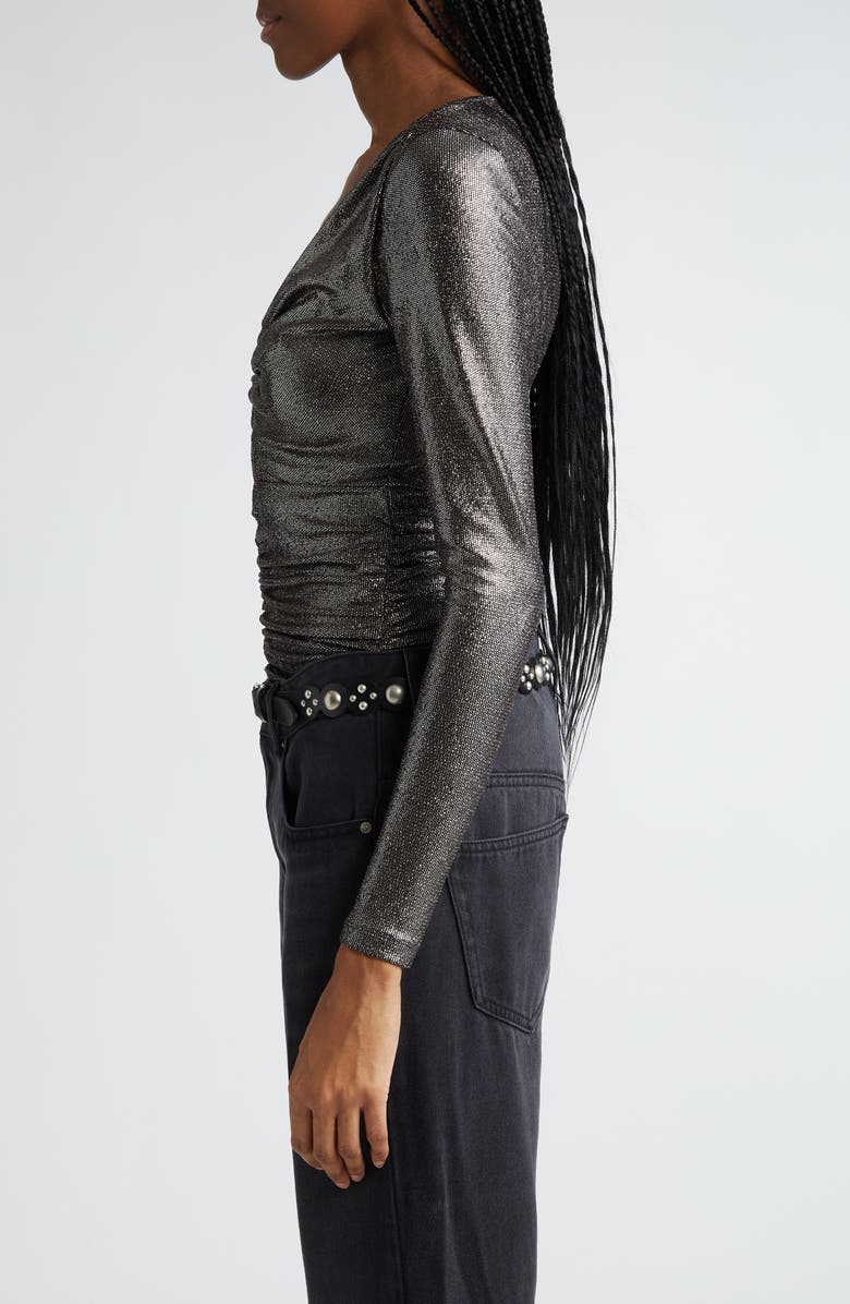 Isabel Marant Étoile Buffy Plunge Neck Metallic Top, Alternate, color, Metallic Black