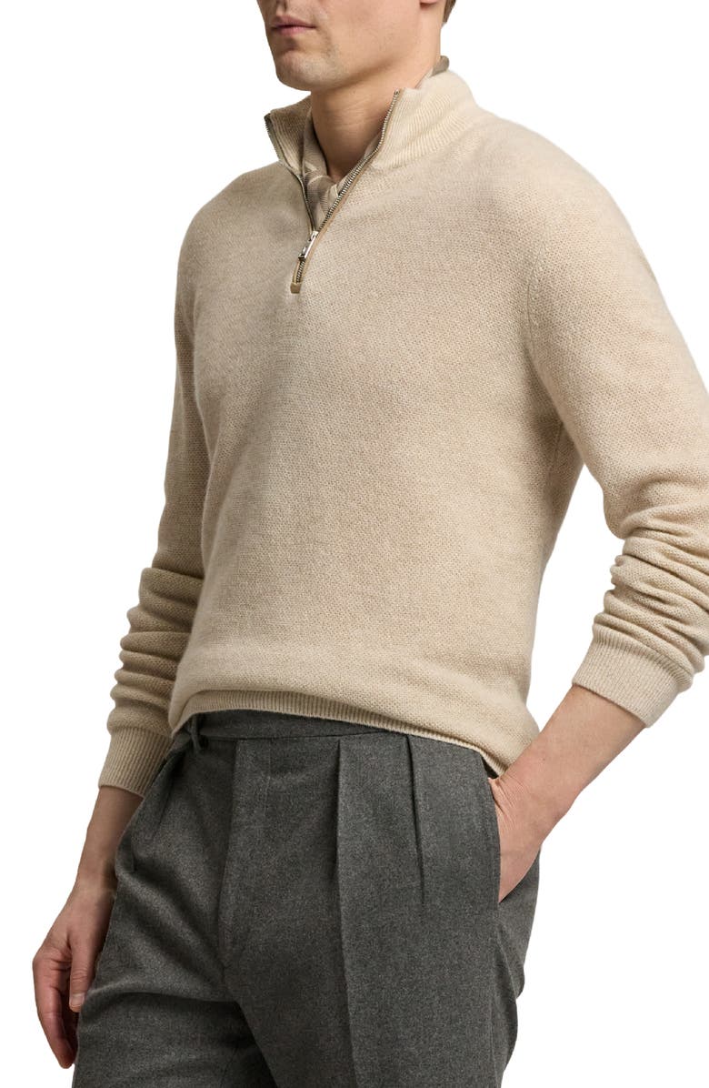 Ralph Lauren Purple Label Bird's Eye Cashmere Half Zip Sweater, Alternate, color, Summer Sand Multi