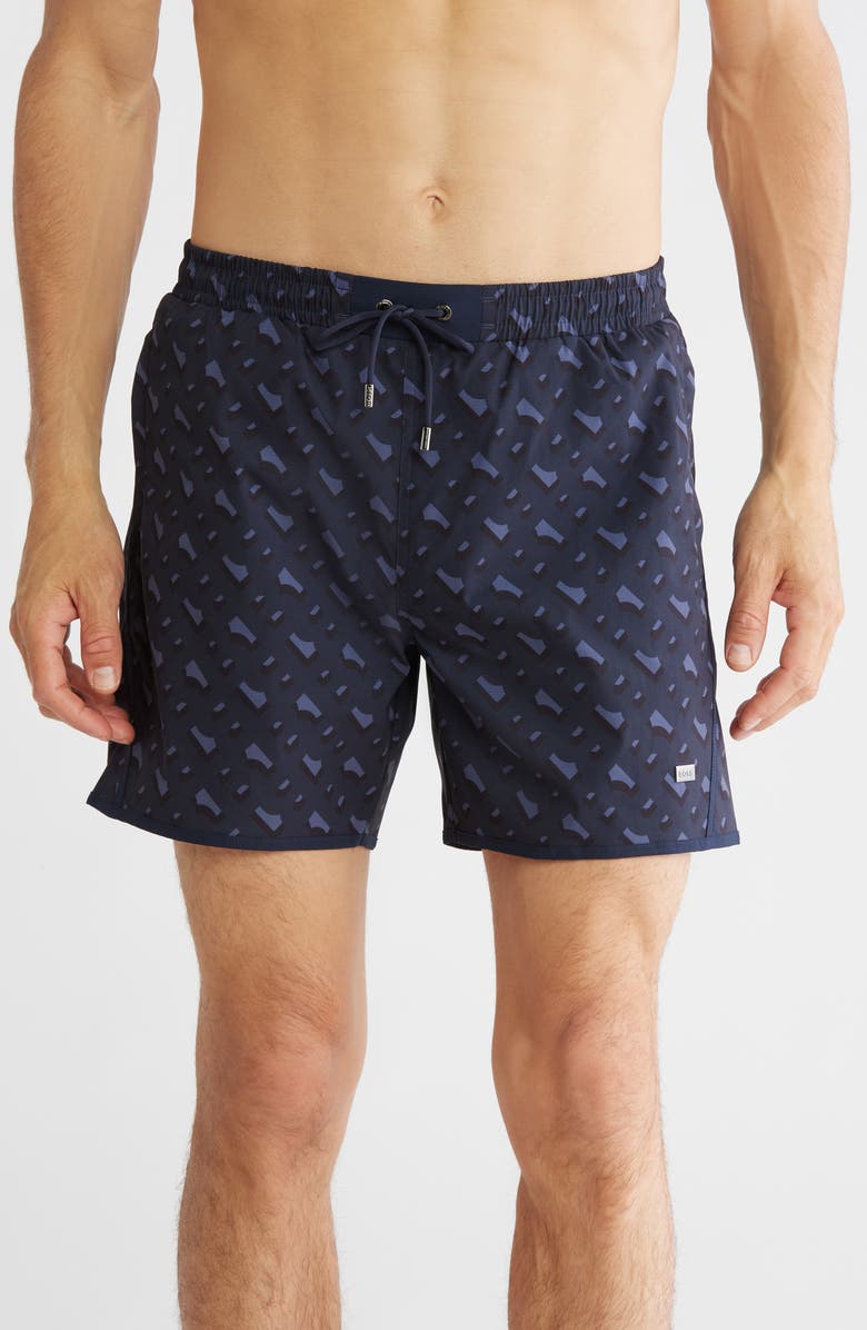 BOSS Beat Swim Trunks, Main, color, Navy
