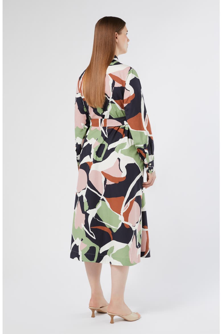 Emanuel Abstract Print Long Sleeve Cotton Shirtdress, Alternate, color, CORAL/ GREEN/ WHITE MULTI