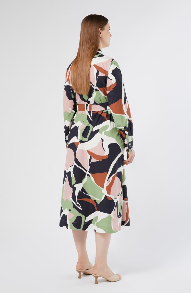 Marina Rinaldi Emanuel Abstract Print Long Sleeve Cotton Shirtdress, Alternate, color, Coral/ Green/ White Multi