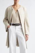 Eleventy Belted Sequin Wool Blend Bouclé Coat