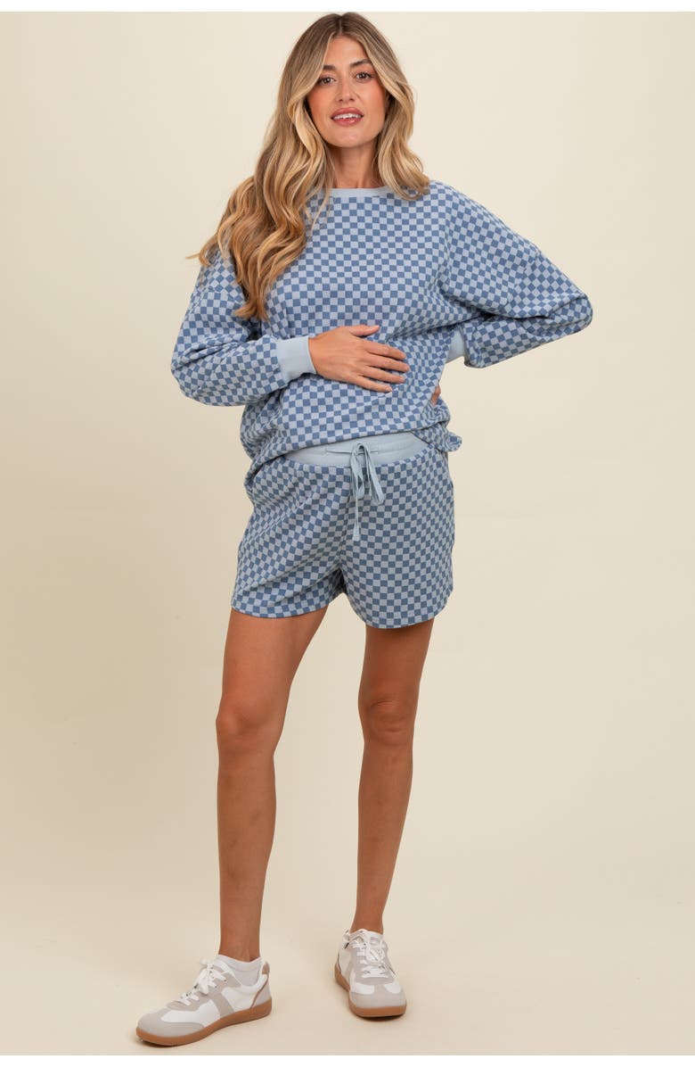 PinkBlush Checkered Plaid Pullover Shorts Set, Alternate, color, Blue