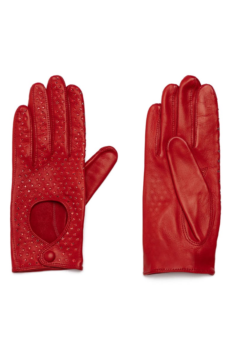 Seymoure Leather & Crystal Driving Gloves, Alternate, color, 