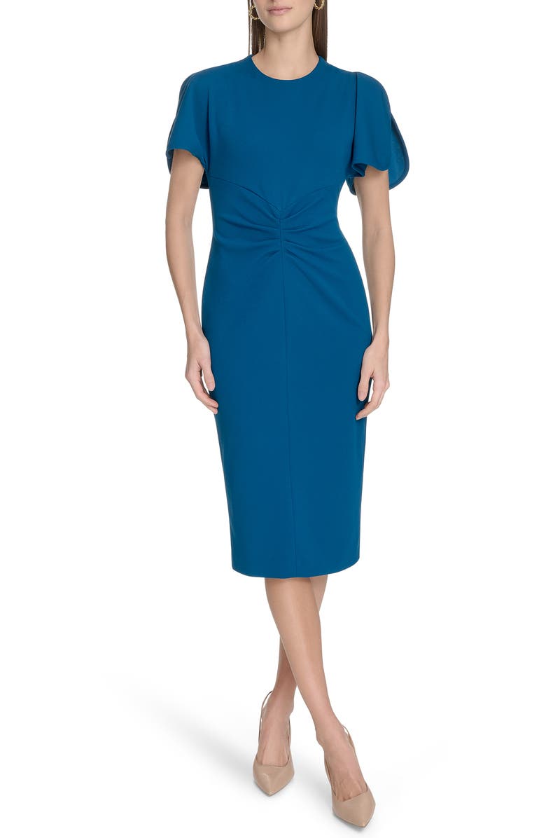 Calvin Klein Ruched Front Sheath Dress, Main, color, Cypress