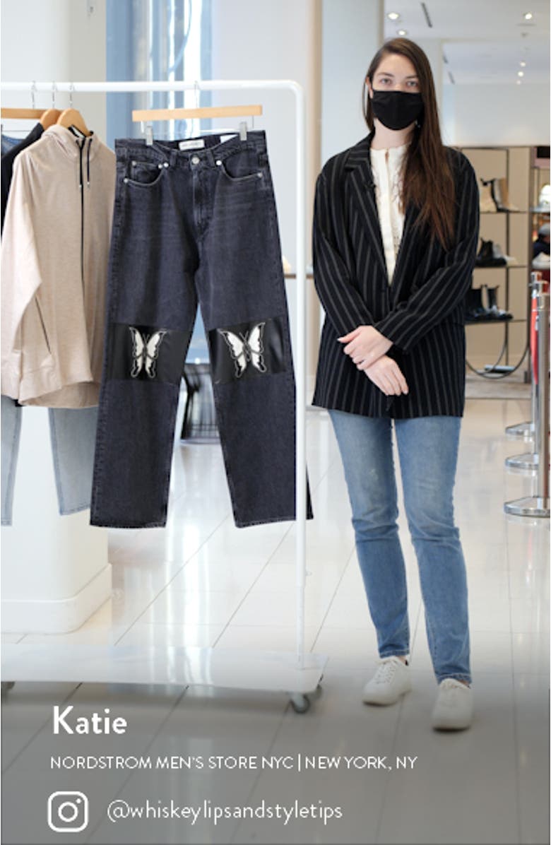 Third Cut Schmetterling Leather Patch Straight Leg Jeans, sales video thumbnail