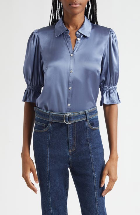 Fiona Ruffle Cuff Silk Button-Up Shirt