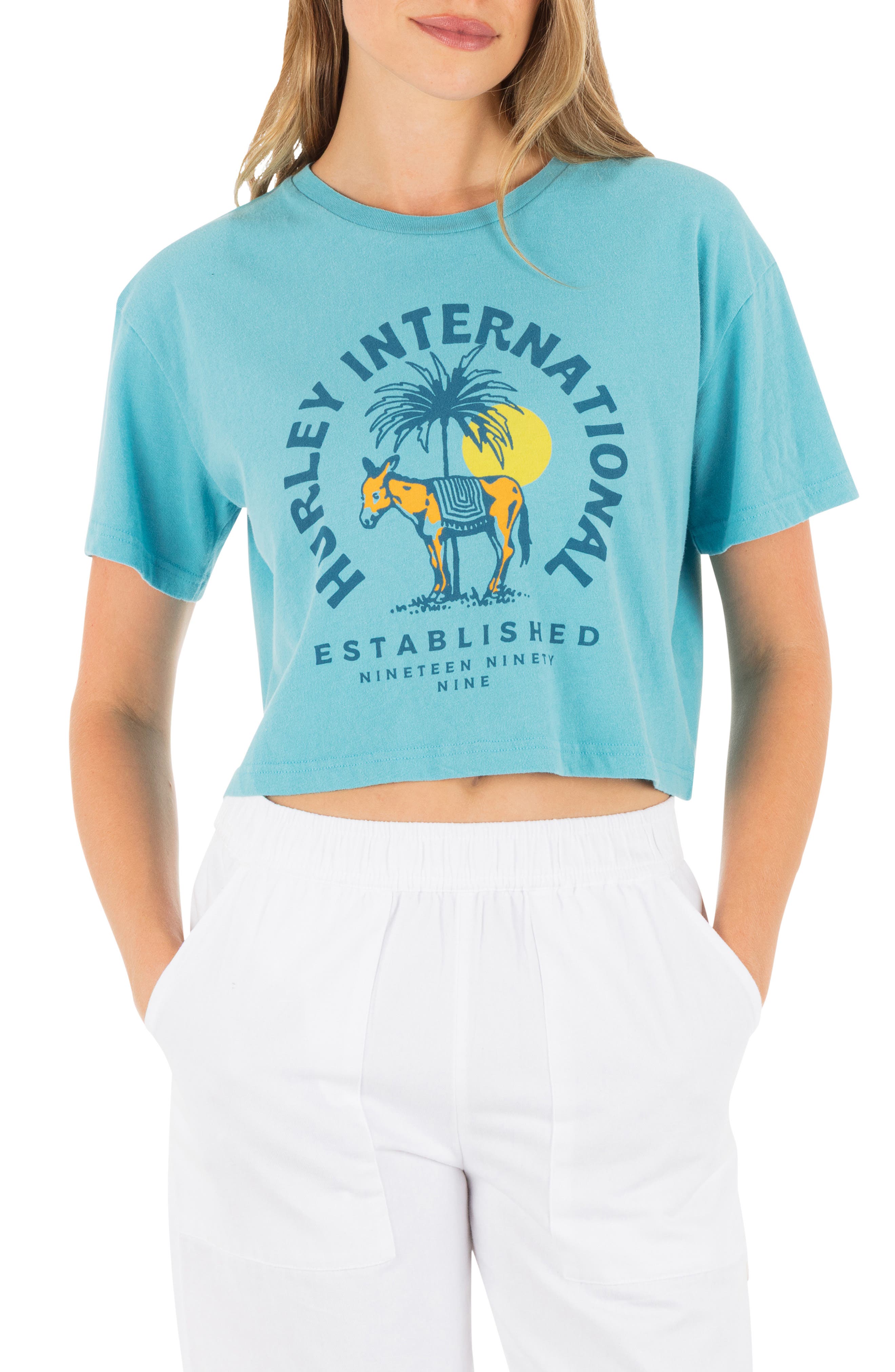 Hurley Burro Boxy Crop Cotton Graphic T-shirt In Blue