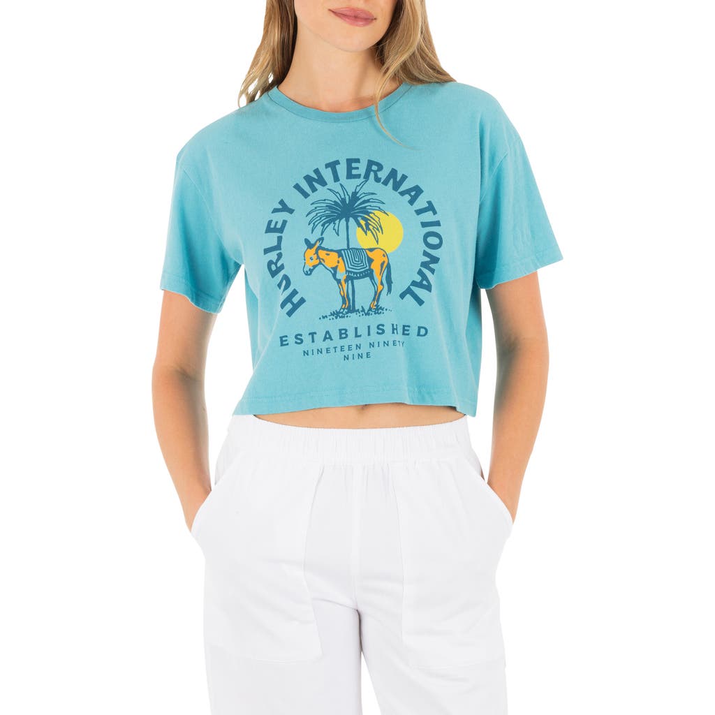 Hurley Burro Boxy Crop Cotton Graphic T-shirt In Blue