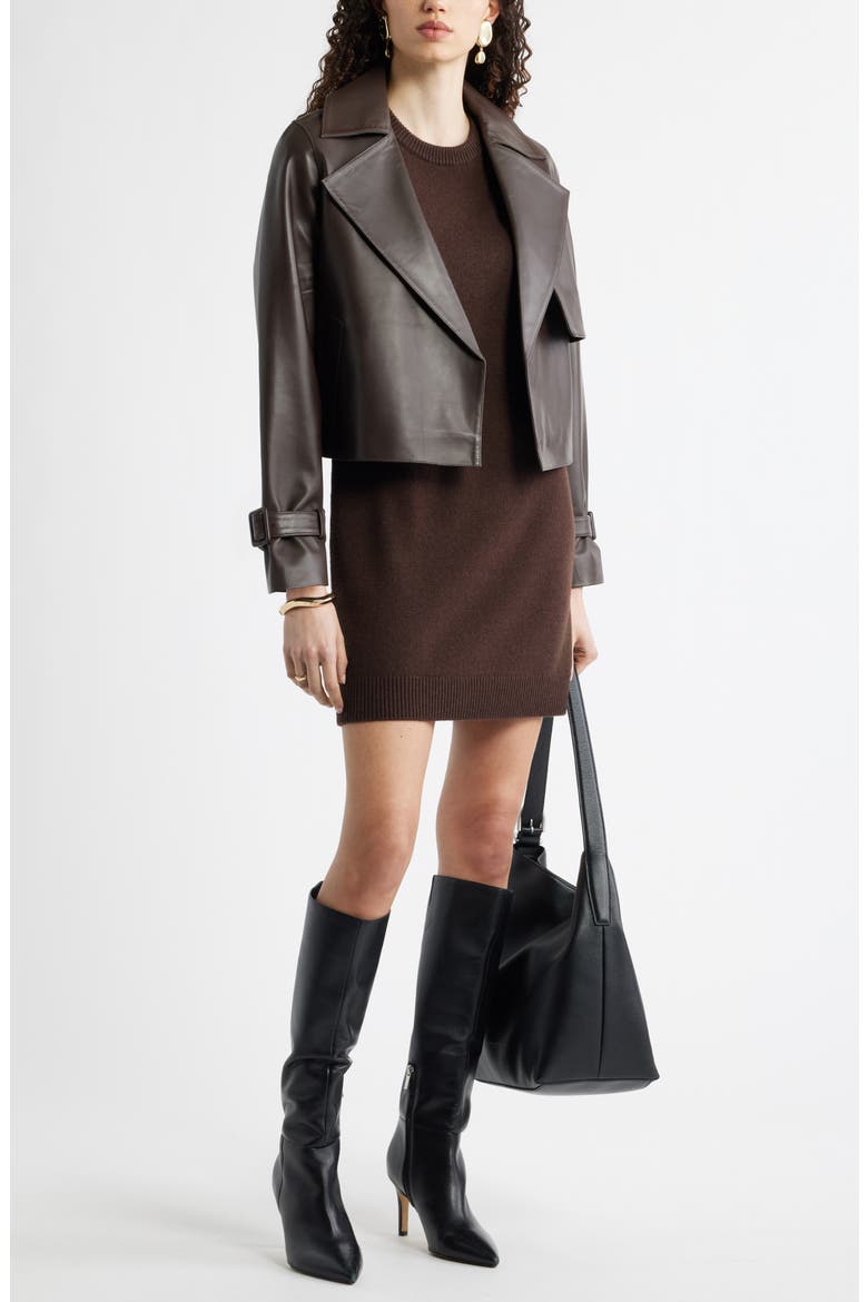 Short Sleeve Wool & Cashmere Sweater Dress, Alternate, color, BROWN MOLE