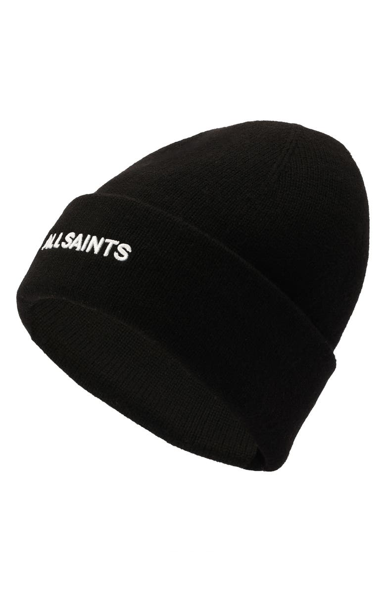 AllSaints Embroidered Logo Beanie, Alternate, color, Black