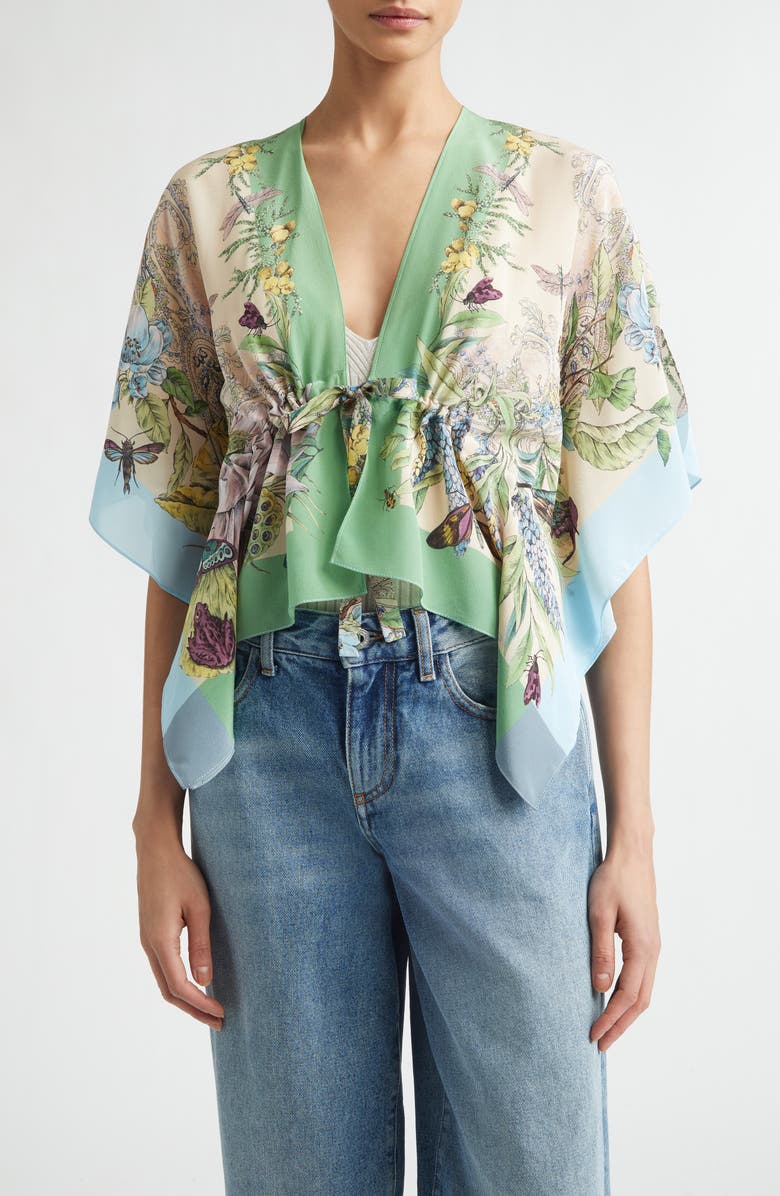 Etro Print Silk Poncho, Main, color, Multicolor Pink Base