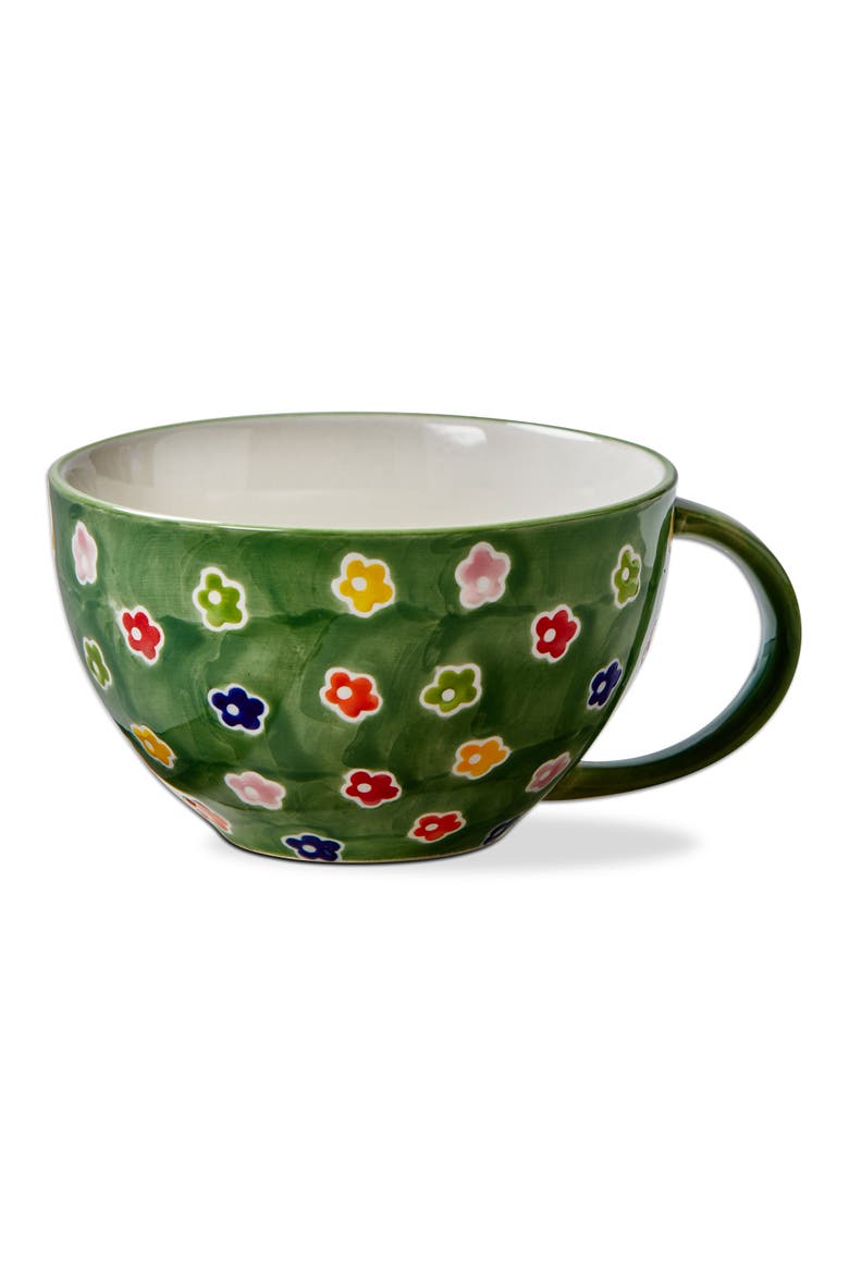 Ditzy Flower Latte Mug Multi Stoneware Everyday, Main, color, Green