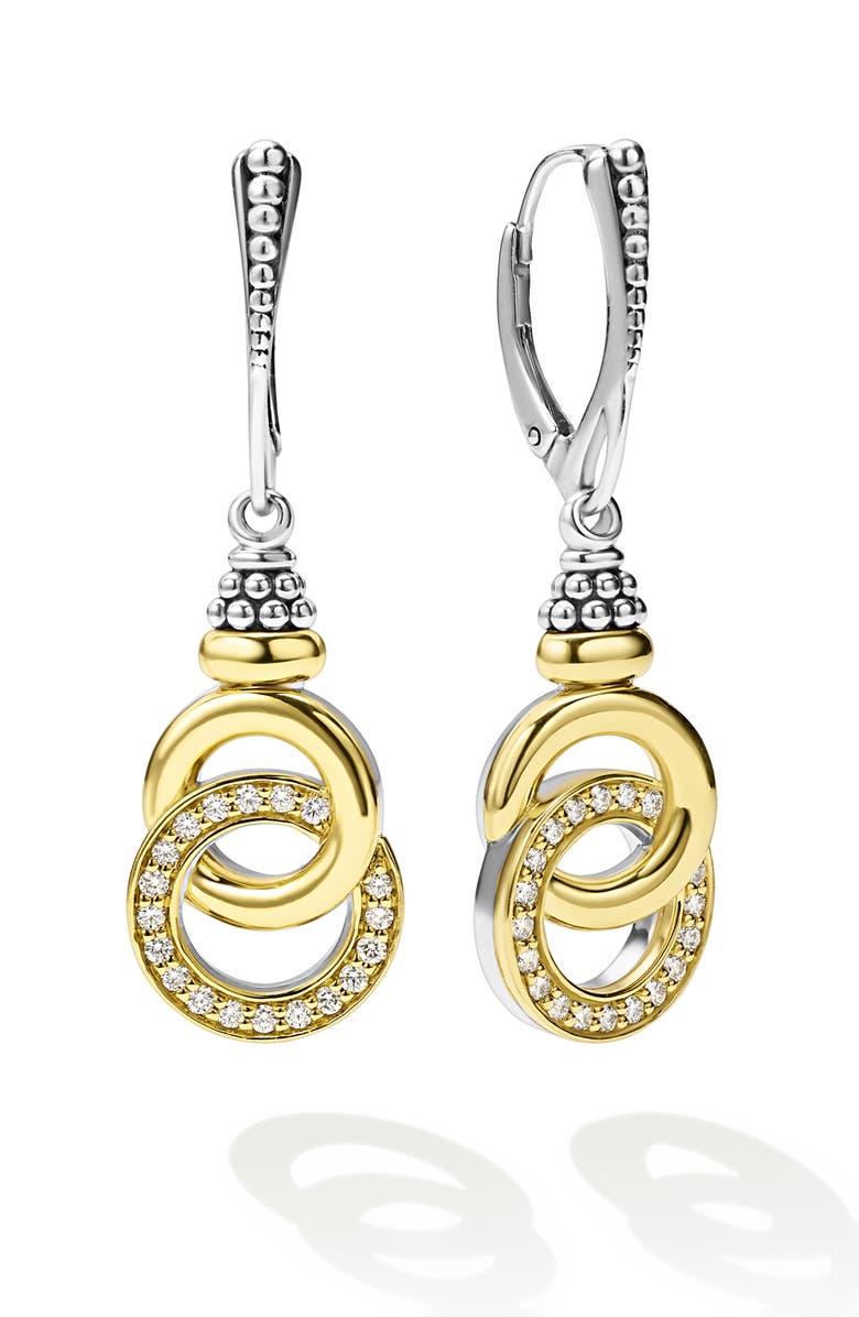 LAGOS Signature Caviar Two-Tone Interlocking Diamond Drop Earrings, Main, color, Two-Tone