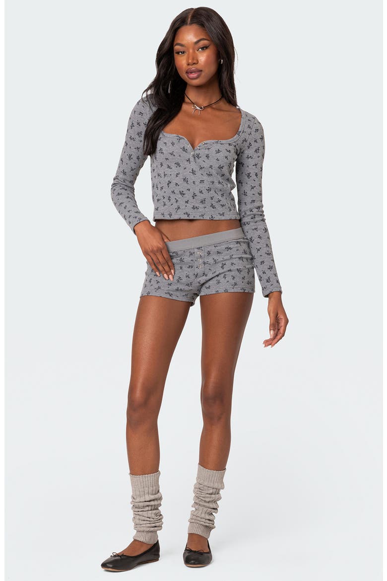 Lavender Floral Waffle Stitch Top, Alternate, color, GRAY MELANGE