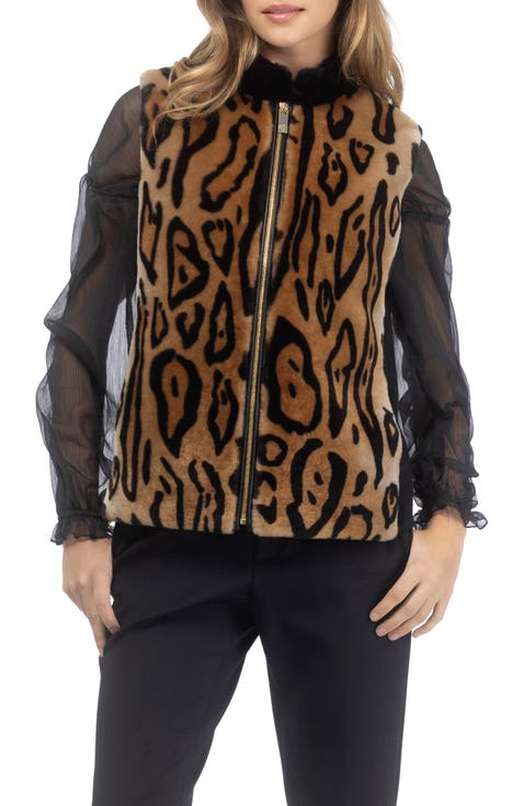 Genuine Shearling Printed Vest With Wool Back