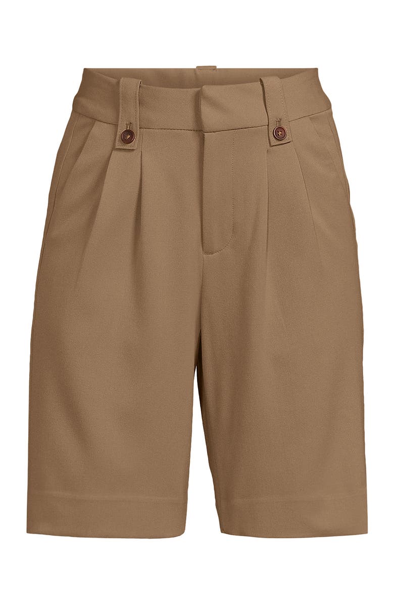 Lands' End Stretch Poly Rayon High Rise Pleated 10" Shorts, Alternate, color, Rich Camel