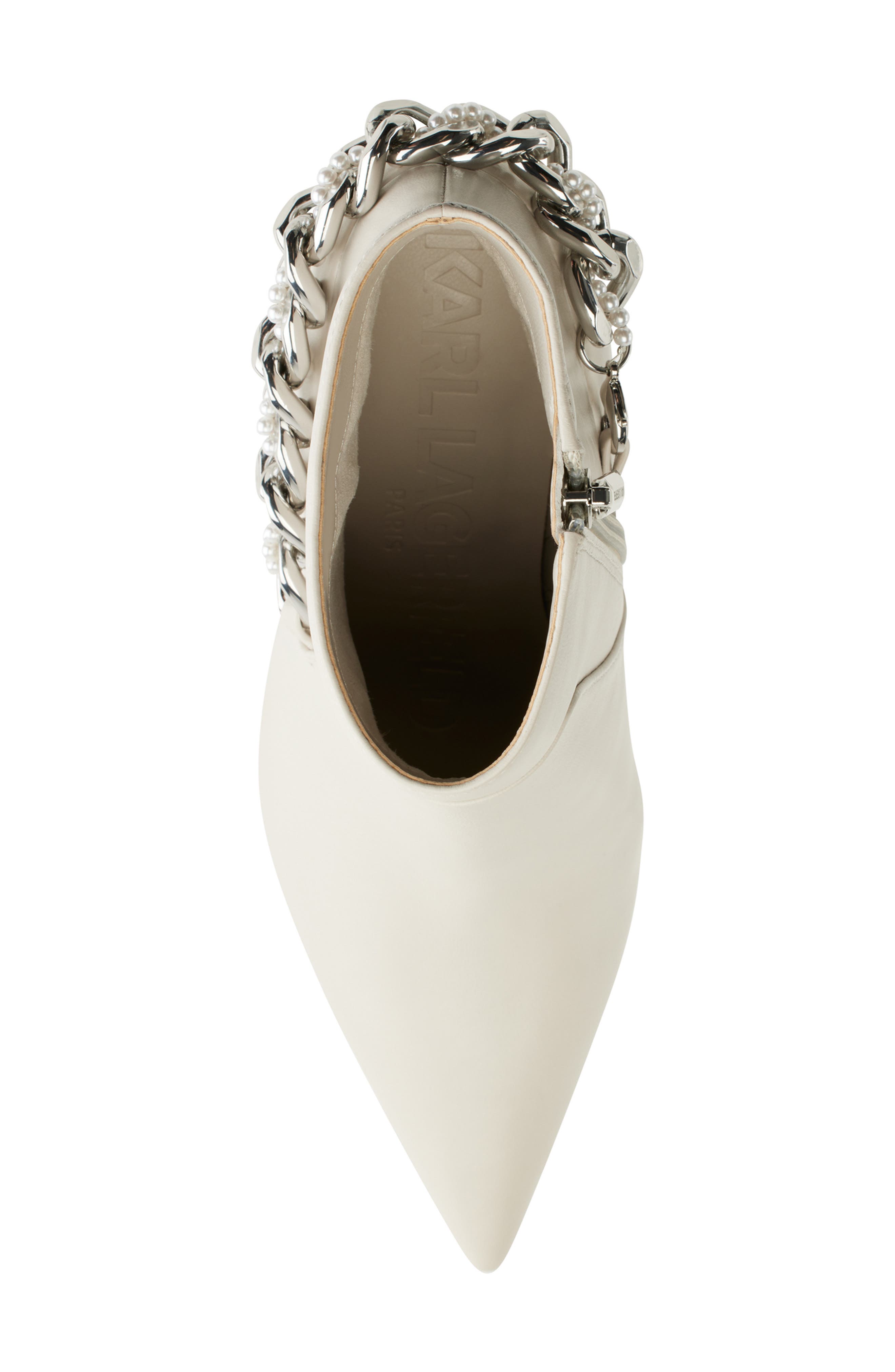 KARL LAGERFELD PARIS Samra Chain Ankle Bootie, Alternate, color, Soft White