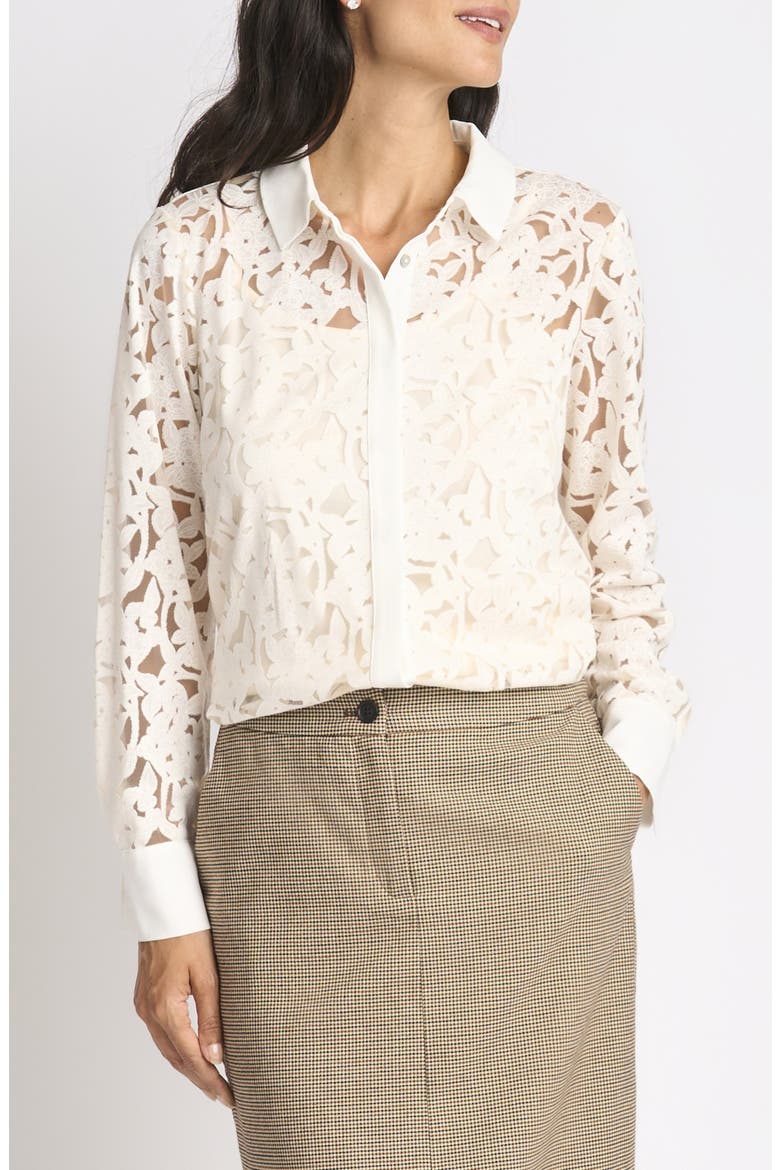 Floral Lace Hidden Placket Shirt, Main, color, NEW IVORY