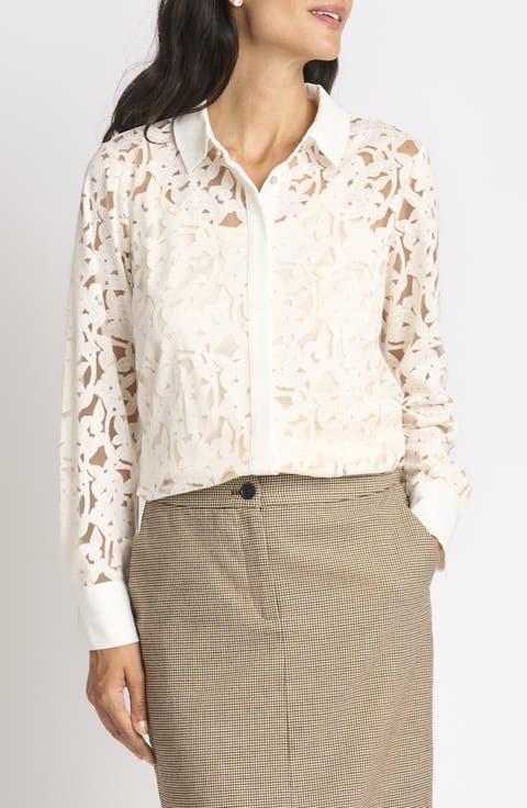 Floral Lace Hidden Placket Shirt
