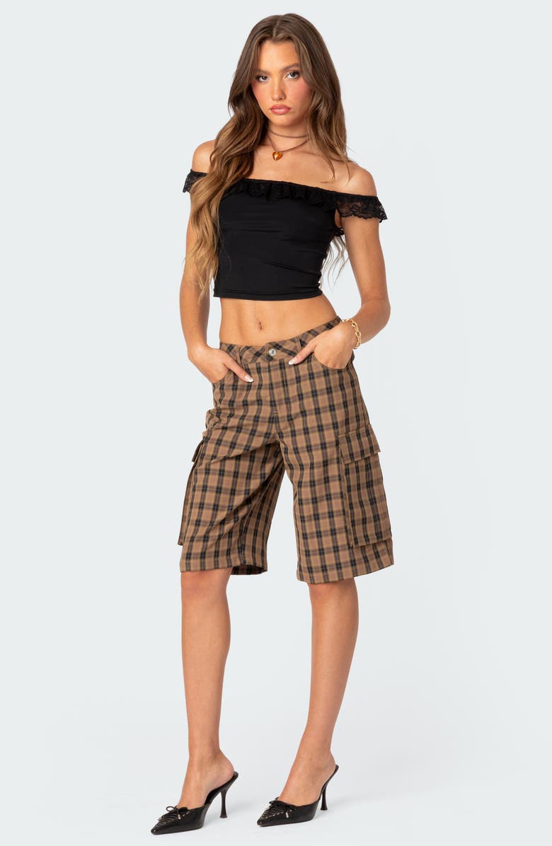 EDIKTED Plaid Cargo Shorts, Alternate, color,