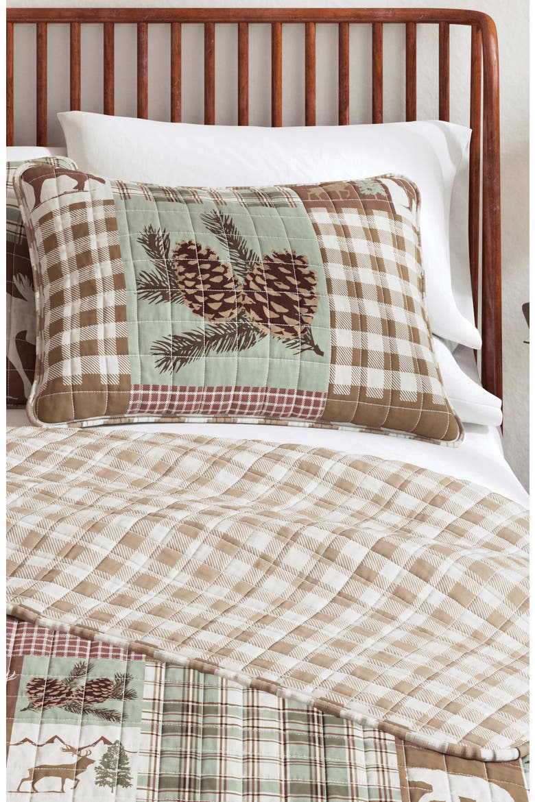 Patchwork 3-Piece Quilt Set, Alternate, color, HEMLOCK GREEN/BROWN