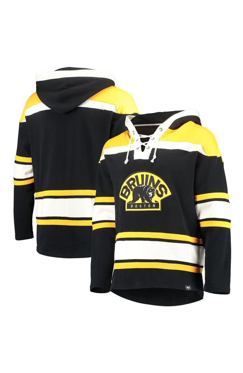 '47 Men's '47 Black Boston Bruins Superior Lacer Pullover Hoodie, Alternate, color, 