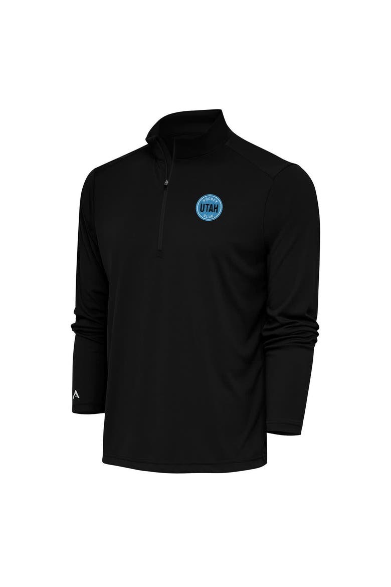Men's Antigua Black Utah Hockey Club Tribute Quarter-Zip Pullover Top, Main, color, Black