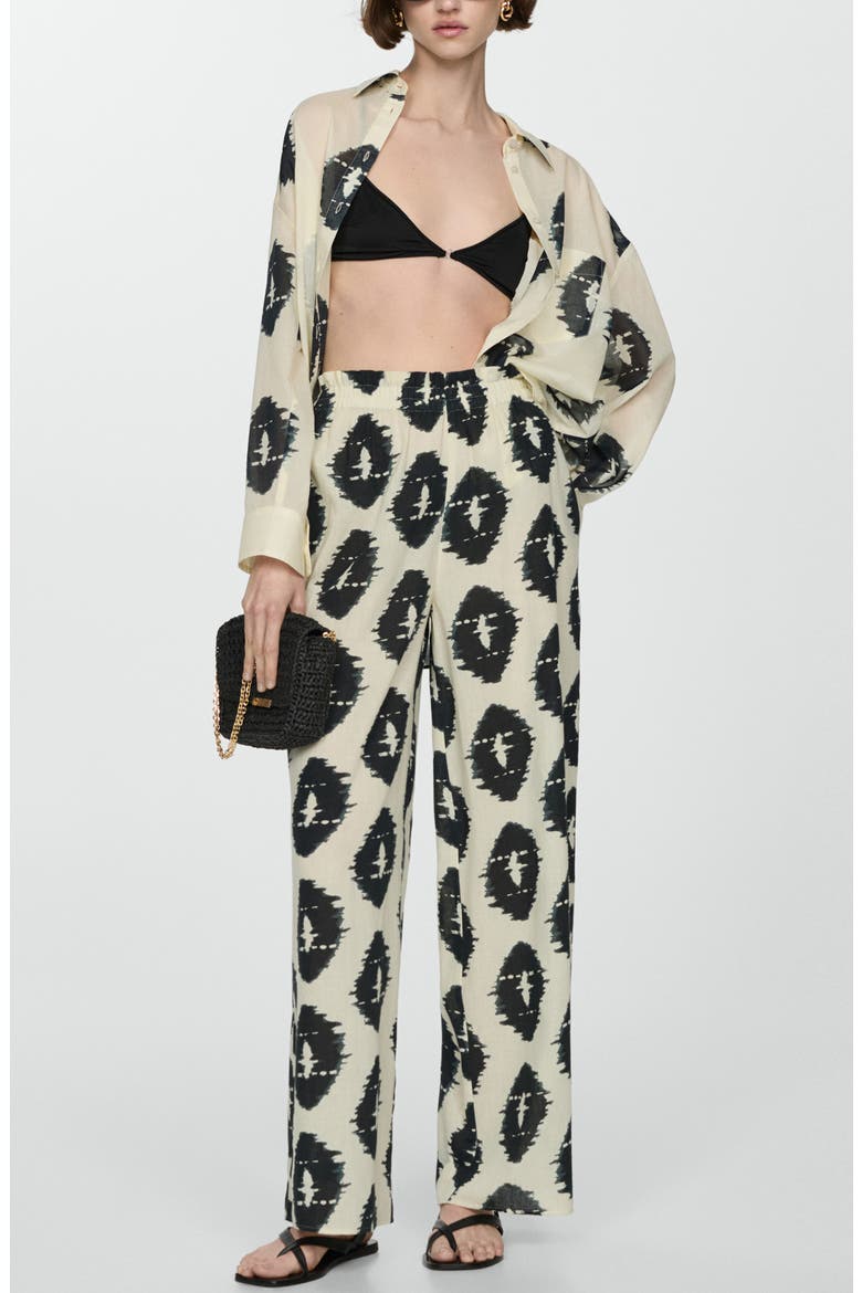 Print Cotton Pull-On Wide Leg Pants, Alternate, color, ECRU