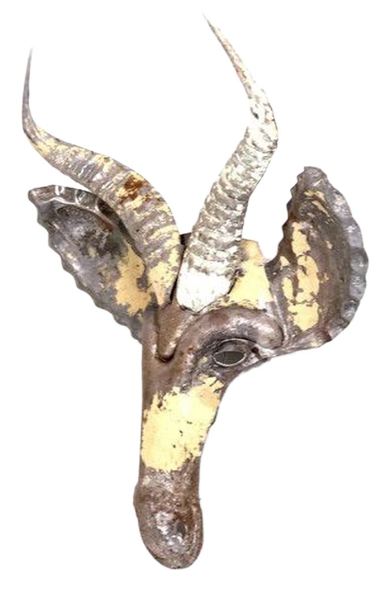 Mbare Springbok Animal Mask - Recycled Metal Wall Art, Alternate, color, Grey