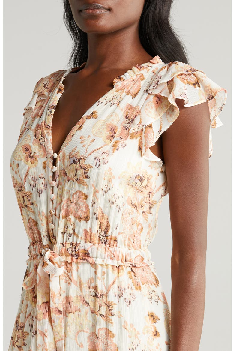 Rozlyn Floral Tiered Silk Midi Dress, Alternate, color, CREAM MULT