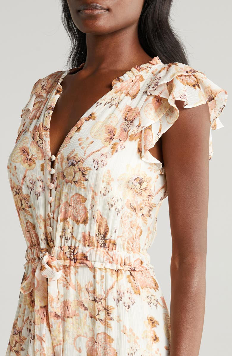 PAIGE Rozlyn Floral Tiered Silk Midi Dress, Alternate, color, Cream Mult