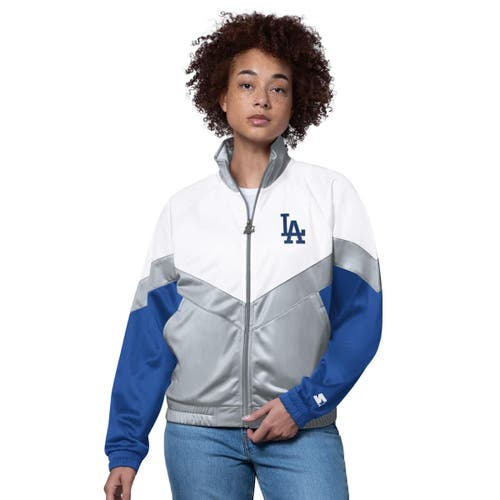 Starter White/gray Los Angeles Dodgers Teamwork Raglan Full-zip Track Jacket In Blue