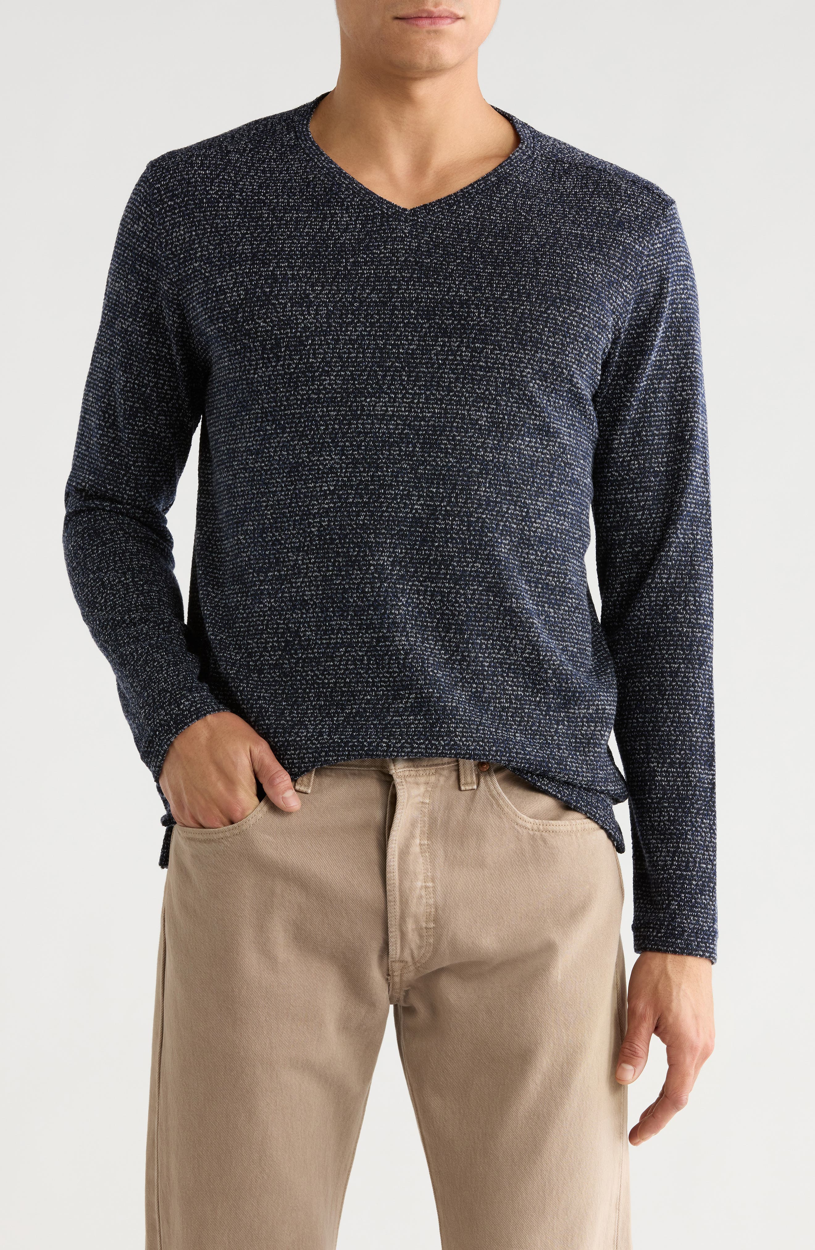 NICOBY Textured Heathered V-Neck Sweater